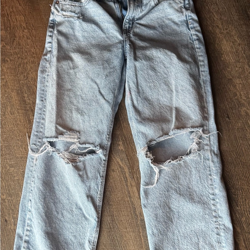 American Eagle Outfitters Light Blue Distressed Wide Leg Jeans